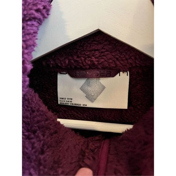 Spyder Mens Knit Front Pocket Heavy Fleece Lined ￼ Pull Over in Raisin sz M EUC - Picture 6 of 8